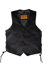 Black Kids Teens Denim Motorcycle Biker Style Concealed Vest W/ Side Laces