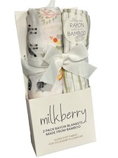 Milkberry Swaddling Blankets Newborn Rayon Bamboo Green Stripes Farm Animals Cow