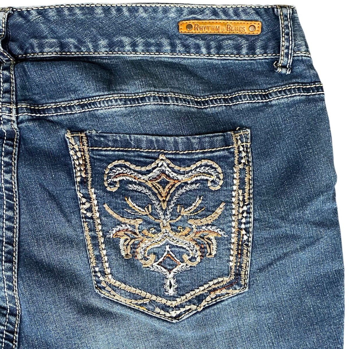 Rhythm in Blues Embroidered Jeans Womens Blue Stretch Denim Waist