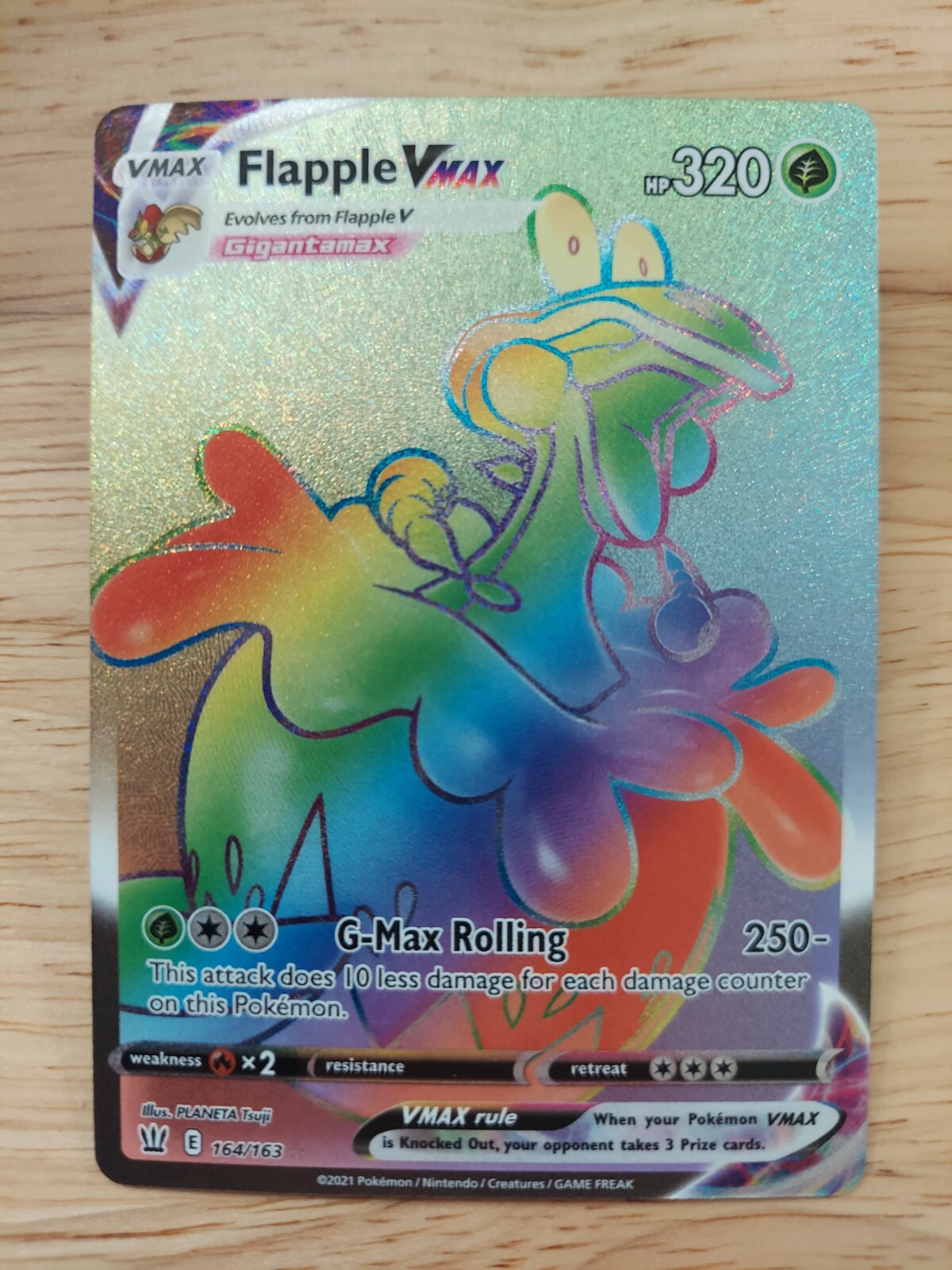 Flapple Vmax 164/163 Battle Styles NM Full Art Secret Rainbow Rare Pokemon Card
