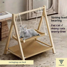 Swinging Cat Bed  Dual-Level Wooden Cat Hammock  Elevated Cat Furniture