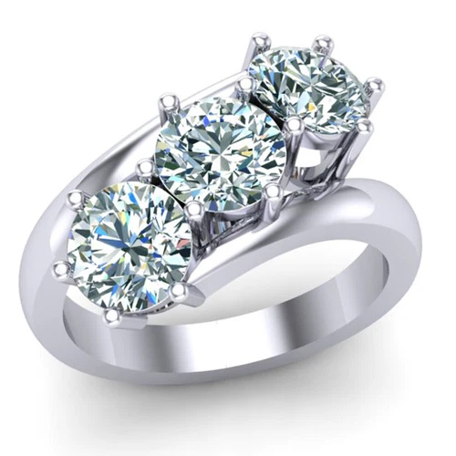 3 Ct Ice White Moissanite Three Stone Engagement Ring Sterling Silver Size 7