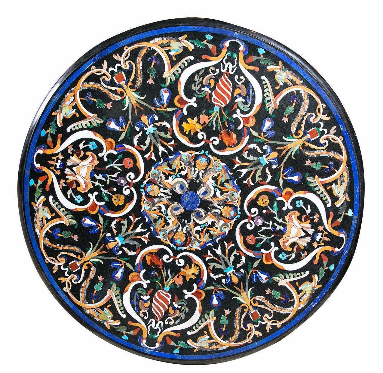 48-Inch Marble Pietra Dura Inlay Table Top Handcrafted Art