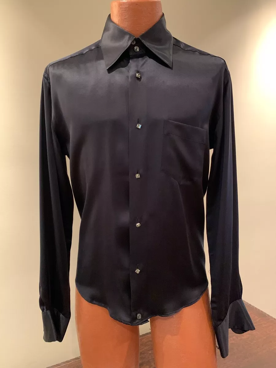 DOLCE & GABBANA VINTAGE MENS SILK SATIN BUTTON DOWN BLK SHIRT