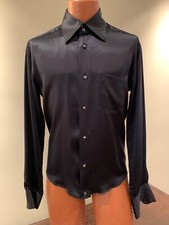 DOLCE & GABBANA VINTAGE MENS SILK SATIN BUTTON DOWN BLK SHIRT RHINESTONE BUTTONS