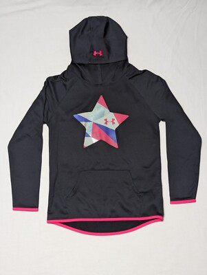 Under Amour Black Pink Star ColdGear Loose Hoodie Size Youth Large