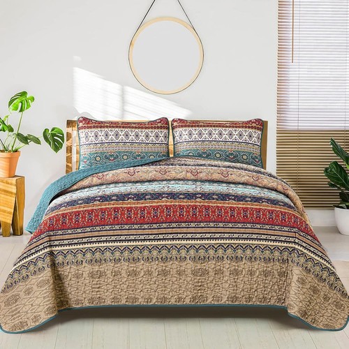 WONGSBEDDING Boho Bohemian Queen King Bedding Quilt Set,Bedspread for All Season - Picture 49 of 141