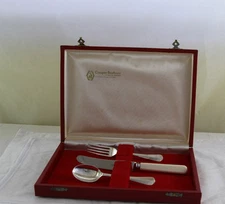 Silver Child-Set Boxed : Sheffield Plate Spoon, Fork & Knife with Xylo Handle