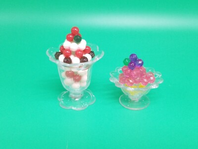 Dollhouse Miniature Ice Cream Sundae Cup Bowl Plastic Mini Ball Bead Set Rare