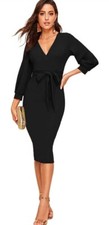 Women's Long-Sleeve Wrapped/Belted Bodycon “Little Black Dress”  - XL