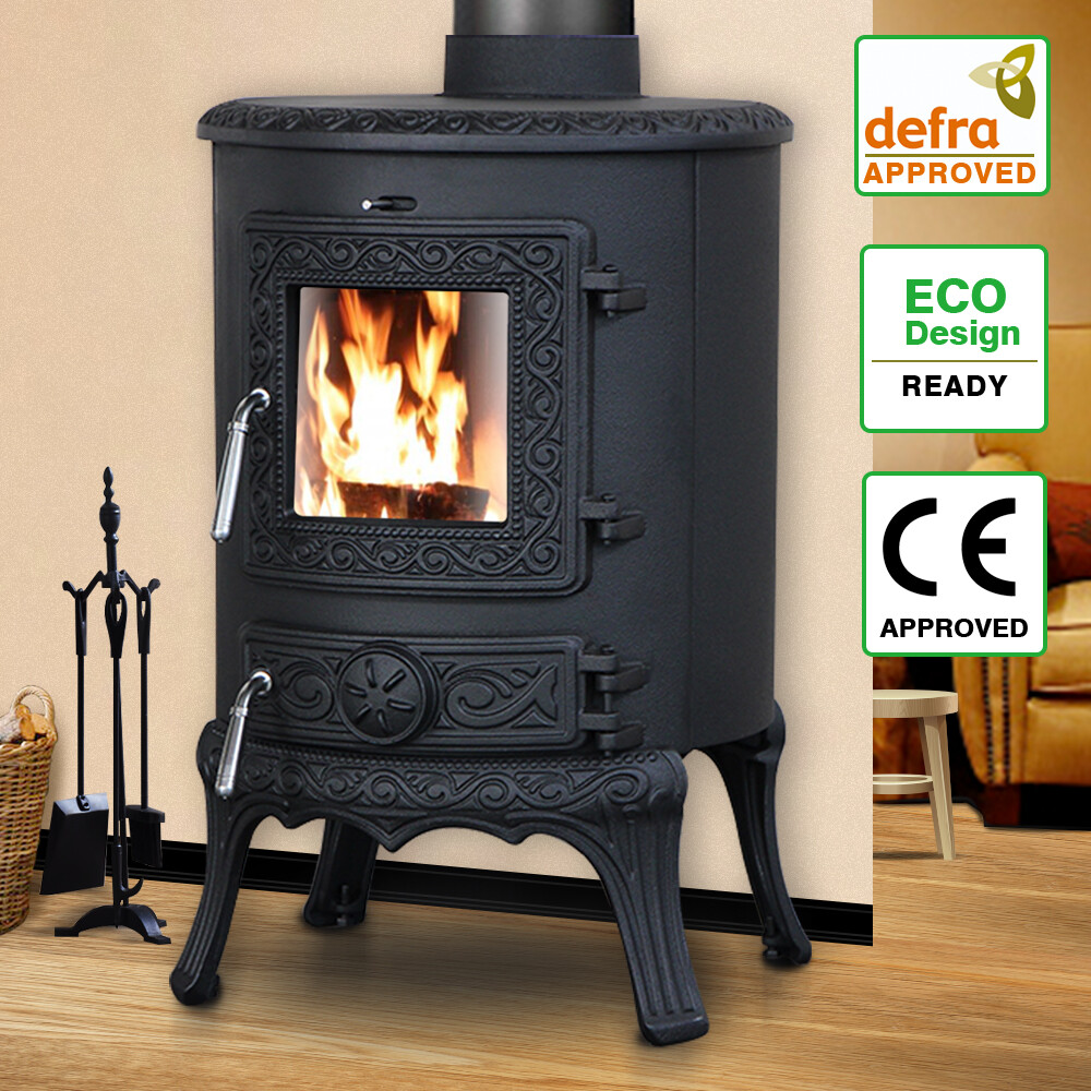 5KW Woodburning Stove Log Burner Cast Iron Fireplace Black Defra Eco Design  | eBay