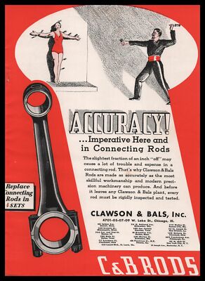 1935 Clawson & Bals Inc. Chicago Connecting Rods Knife Thrower Vintage Print Ad