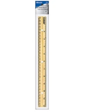 BAZIC Wooden Ruler 12" (30cm), Singel Metal Edge, Inches Centimeter Metric Measu