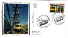 3338+FDC ENVELOPPE 1er JOUR  SUR SOIE  LE TRAIN JAUNE  SAINTE  LEOCADIE