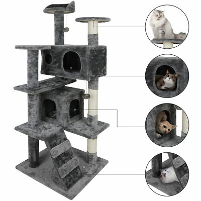 55'' Safe Cat Tree Tower Activity Playing House Condo for Cat Rest Cat Furniture