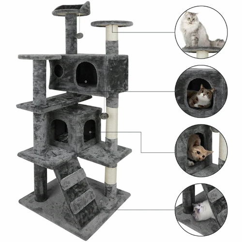 55" Safe Cat Tree Tower Activity Playing House Condo for Cat Rest Cat Furniture - Picture 1 of 13