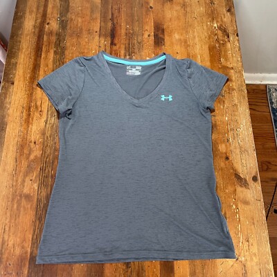 Under Armour Shirt Womens Small Gray Heathered HeatGear V Neck Tee
