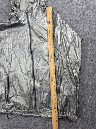 Theory Jacket Men's Medium Metallic Silver Zip Up Hooded Windbreaker Zip Pockets - Picture 5 of 7