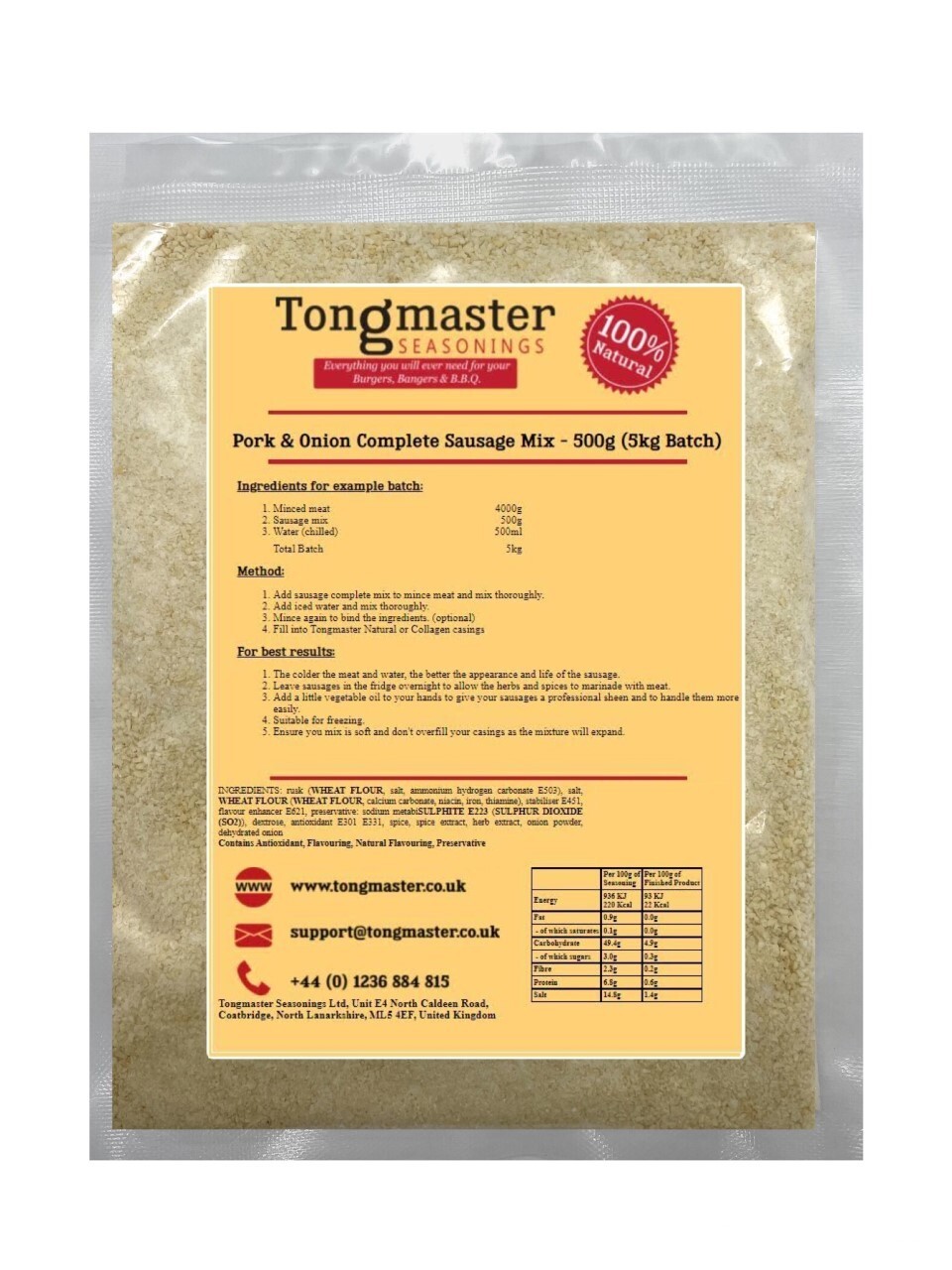 Pork & Onion Complete Sausage Mix - 500g (5kg Batch)