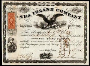 1866 Sea Island Co - Georgia RARE Stock Certificate - Blacks Picking Cotton