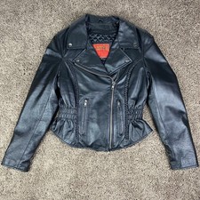 Bike Star Jacket Womens Black Small Leather Motorcycle Studded Lined Zip Closure