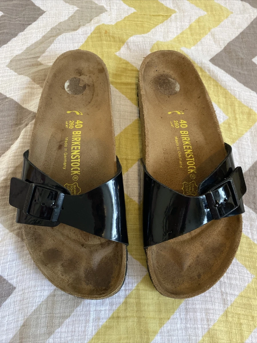 Ladies Birkenstock Arizona One Buckle Black Patent Leather Sandals Slip On 40 9