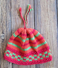 Handmade Baby Knit Beanie Hat 3-6 Months 100 Cotton Orange Green Red Stripe