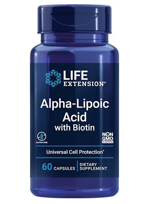 Alpha Lipoic Acid With Biotin 60 Caps Life Extension Non GMO/Gluten Free