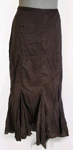 NWT Bisou Bisou Michele Bohbot Crinkly Brown Mermaid Flared Maxi Skirt L Boho