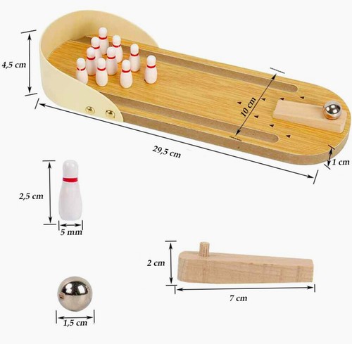 Mini bowling da tavolo in legno gioco interattivo con birillo palla giocattoli - Foto 3 di 5