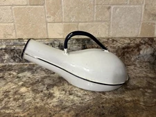 Vintage Enamelware Male Urinal White w/Black Trim Men's Metal Bed Pan