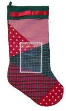 Vintage Quilted Patchwork Plaid Dots Christmas Stocking with Picture Holder