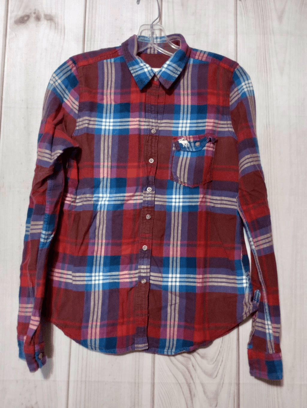 Abercrombie & Fitch Womens Red Blue Plaid Flannel Button Down Shirt Size M