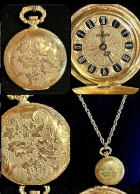 Antique Lucerne Pendant Necklace 24” Pocket Watch Roman Numerals Swiss  WindUp Vt