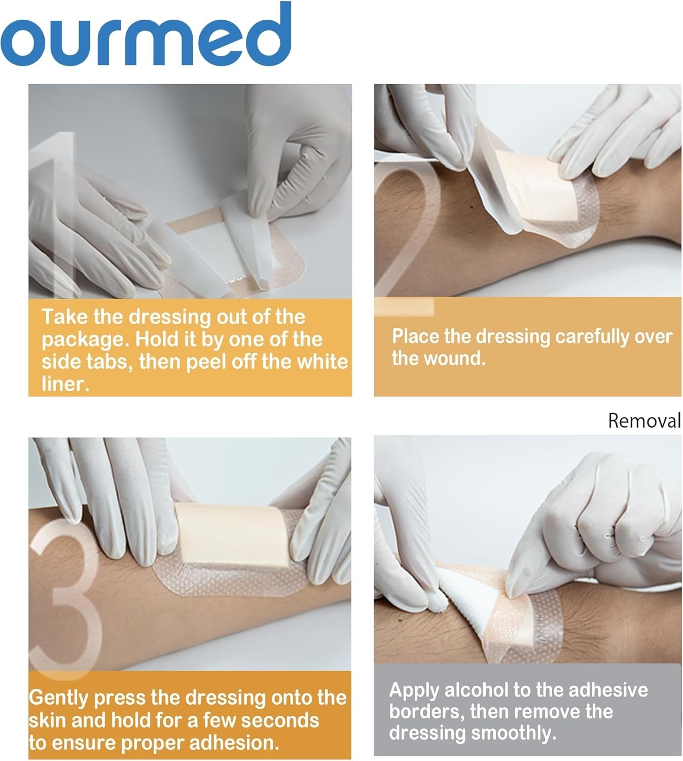 Silicone Foam Dressings 4"x 8" (10 Pack) with Gentle Adhesive Border - Free Ship