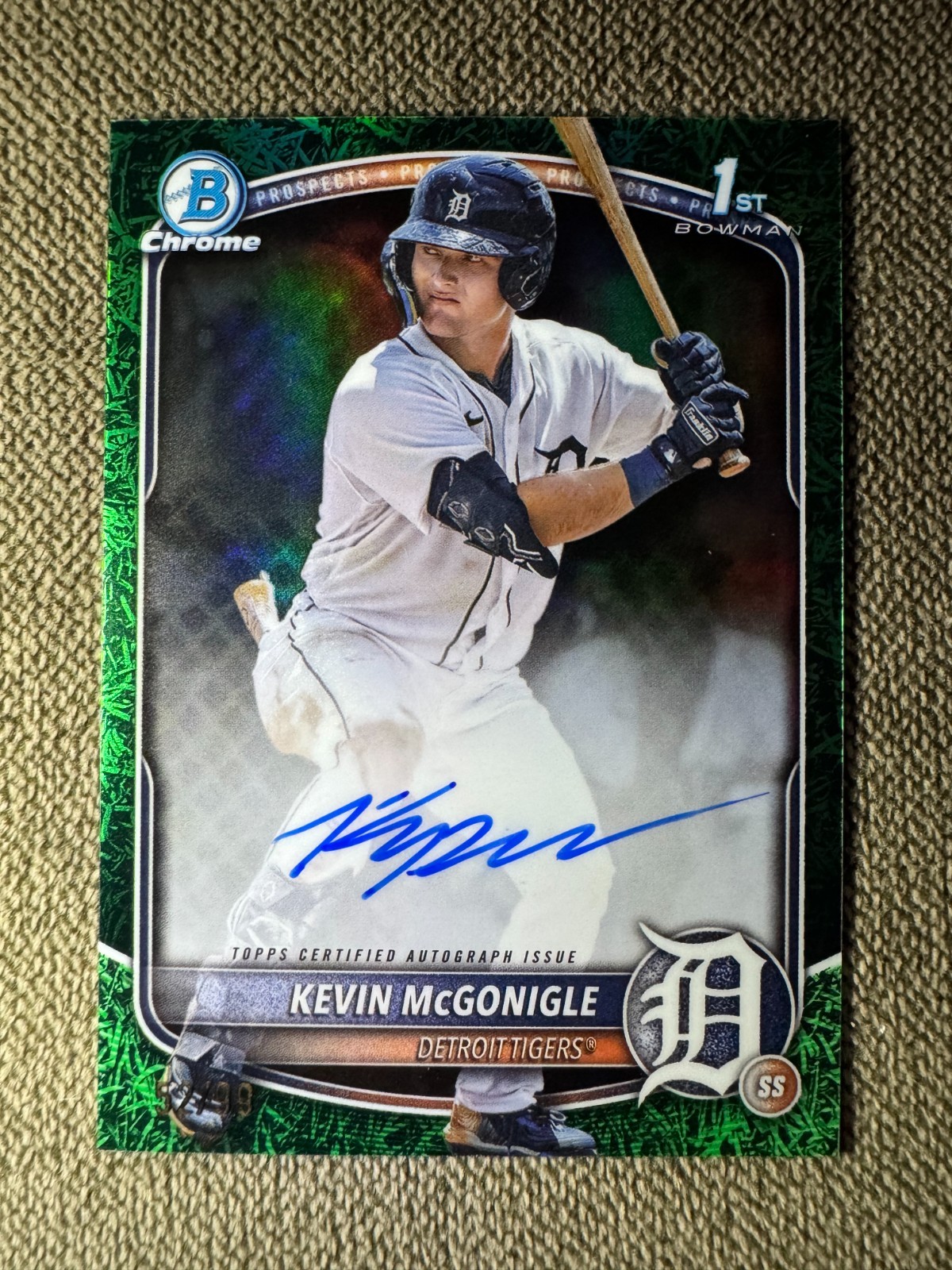 2025 Bowman Chrome Prospects Kevin McGonigle Green Grass /99 Auto #CPA-KM
