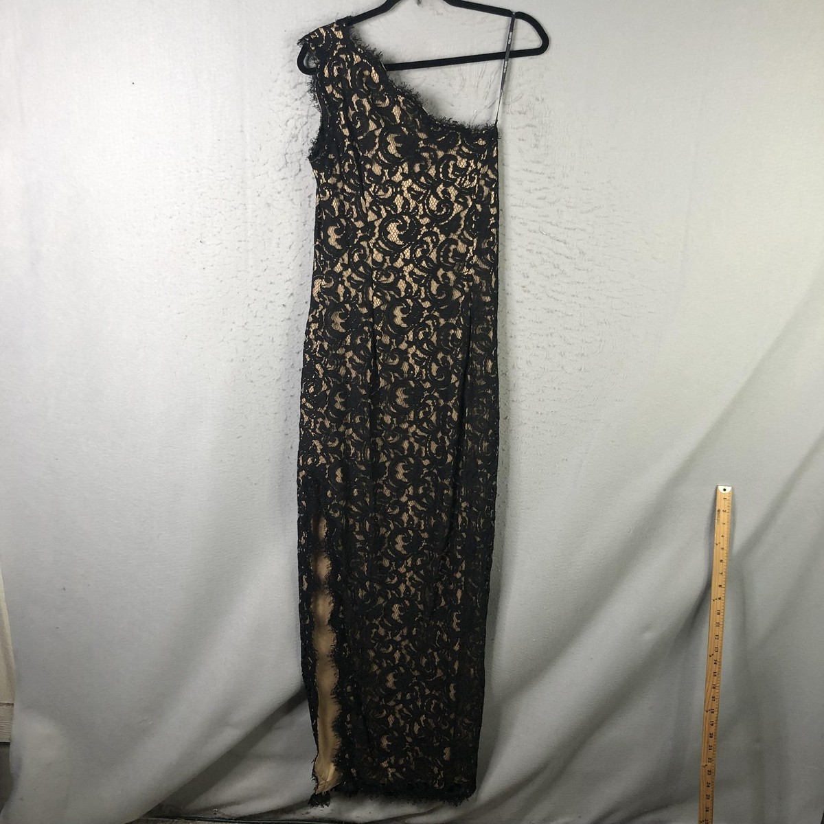 Tadashi Shoji Dress Womens 10 Black Lace One Shoulder Maxi Formal