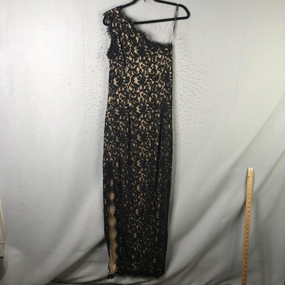 Tadashi Shoji Dress Womens 10 Black Lace One Shoulder Maxi Formal