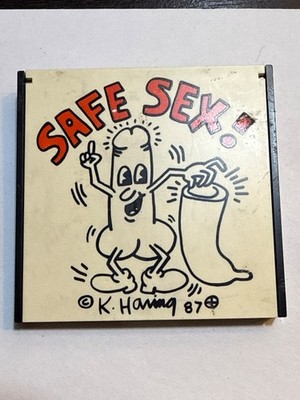 Vintage 1987 Keith Haring SAFE SEX Condom Case Bi-Box Pop Art AIDS Activism