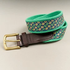 Vineyard Vines Club Belt Mens 32 Canvas Leather Brass Buckle Lemon Lime Slices