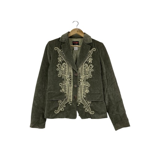 Christian Lacroix, Vintage 90s Christian Lacroix Bazar Embroidered Velvet Blazer Olive