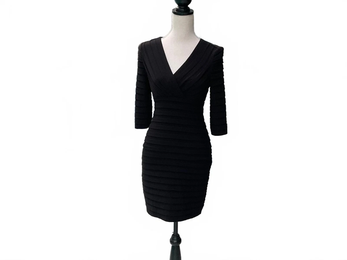 Vestido Vaina Adrianna Papell Petite Negro Cuello en V, Talla 4P