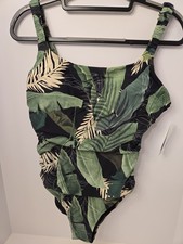 Jantzen Boho Palms Surplice One Piece Swimsuit Womens 12 Green Tropical Leaf