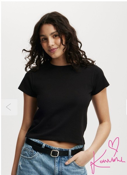 COTTON ON - Short Sleeve Cropped 90s Baby Tee, Black , Womens Size 2XL/18