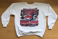 Vintage 1995 Cleveland Indians Hanes White World Series MLB Sweatshirt L RARE