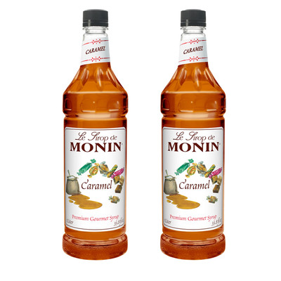 Monin Caramel Syrup 33.81 Fl Oz Pack of 2 Dairy Free Gluten Free Sweet Flavor