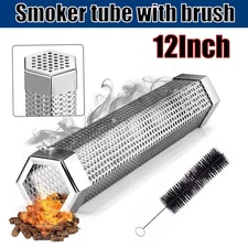 Pellet Smoker Tube, 12'' Smoker Tube with Brush, Premium Stainless Steel BBQ Woo