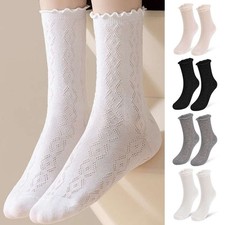 Women's Ruffle Socks Casual Breathable Cotton Soft Frilly Crew Socks Summer Thin