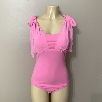 Kate Kasin Pink Tie Shoulder Body Suit Women s Size Medium NWT
