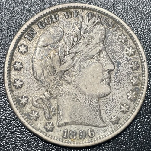 1896 Barber Half Dollar 50c VF Very Fine Details Darker Coin Full Liberty